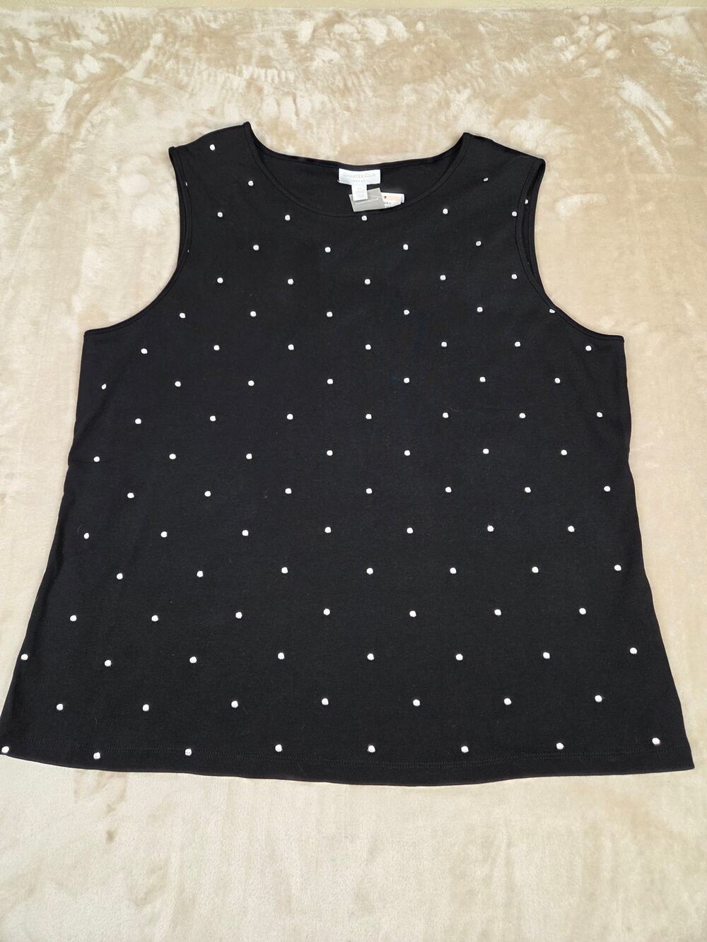 Charter Club Woman NWT 2X Black Polka Dot Pima Cotton Tank Top Plus Size